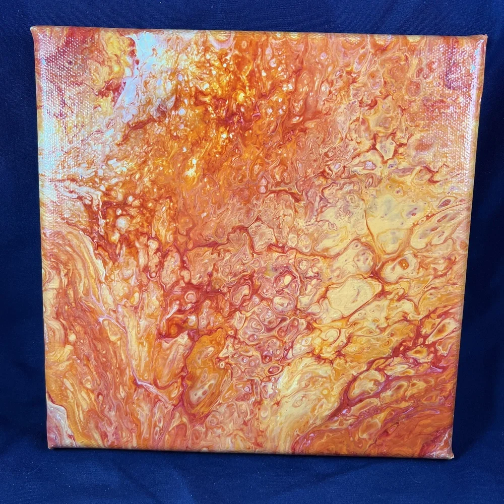8" x 8" "Wildfire" Acrylic Pour Painting By Kat Sanders Abstract Fluid Vibrant - Picture 1 of 4